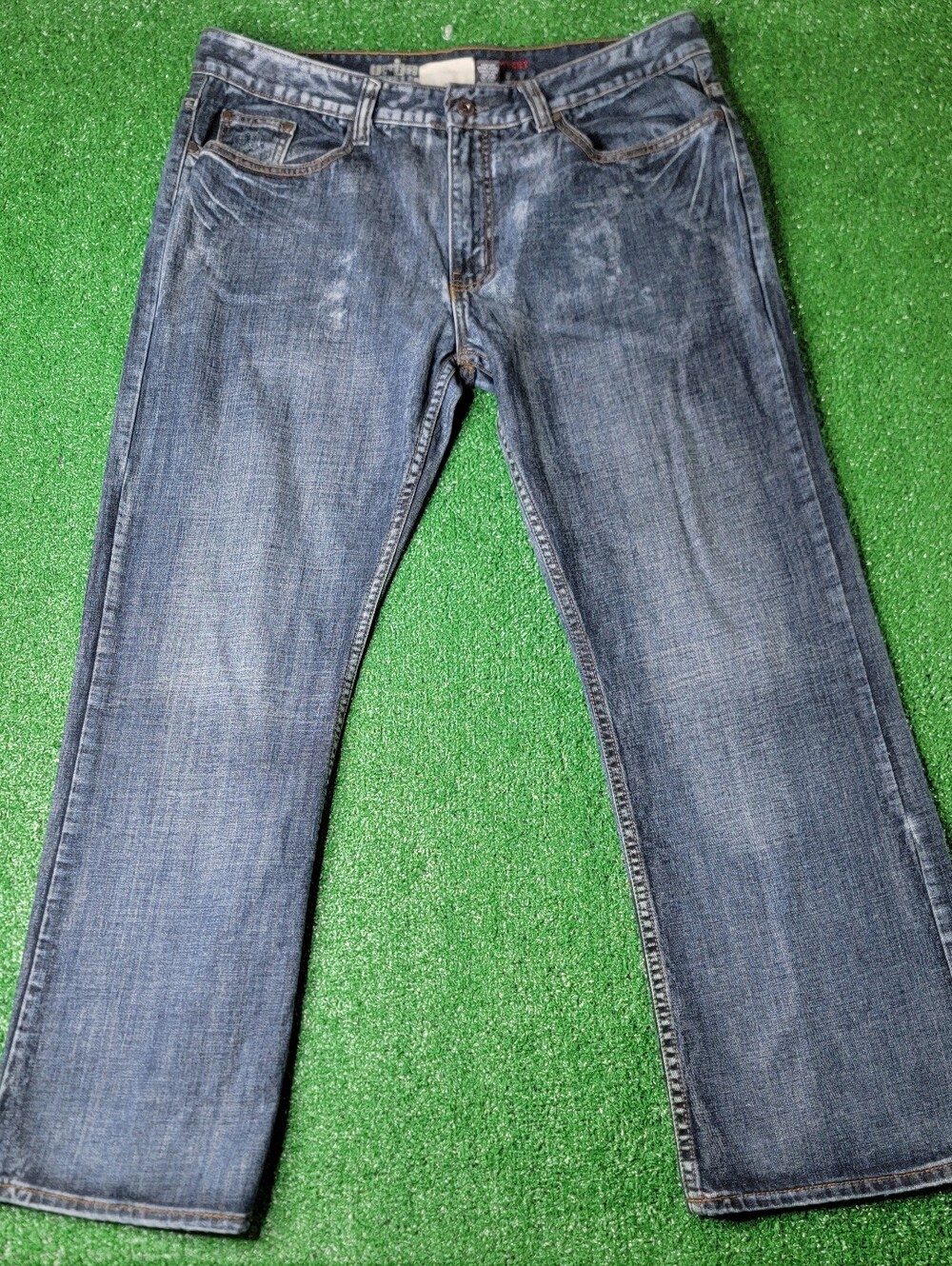 Urban Pipeline Relaxed Bootcut Men's Slightly Distressed Denim Blue Jeans 38x32